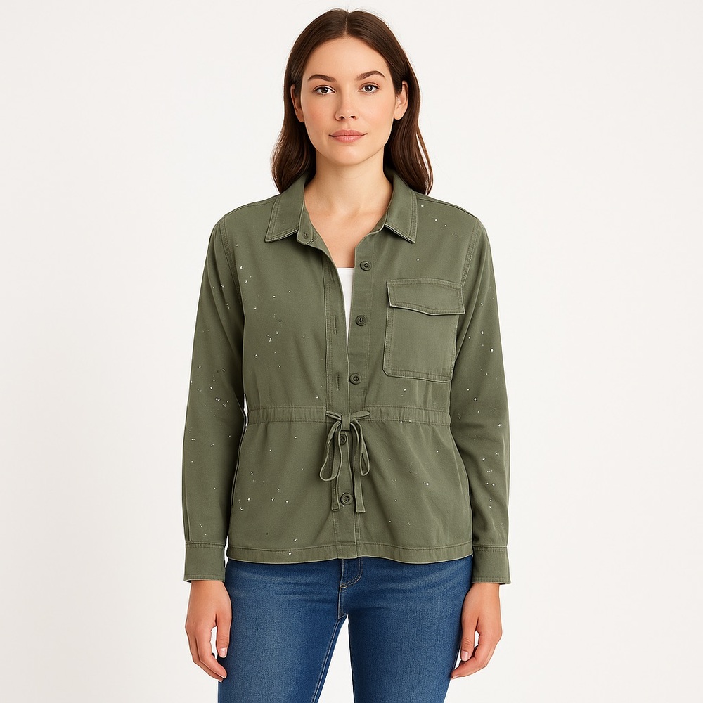 Bella Dahl Olive Green Paint Splatter Utility Jacket Medium